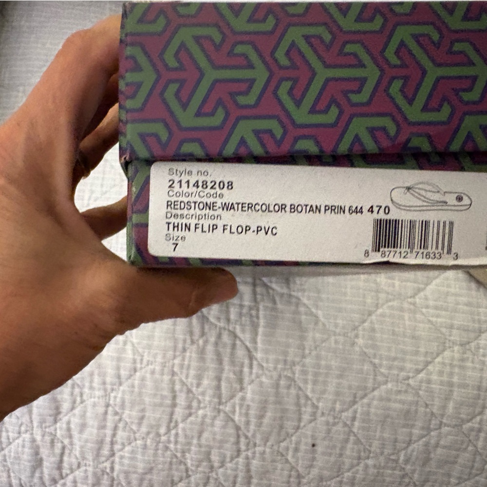 Tory Burch Floral Print Flip Flops with Orange Straps - Picture 2 of 3